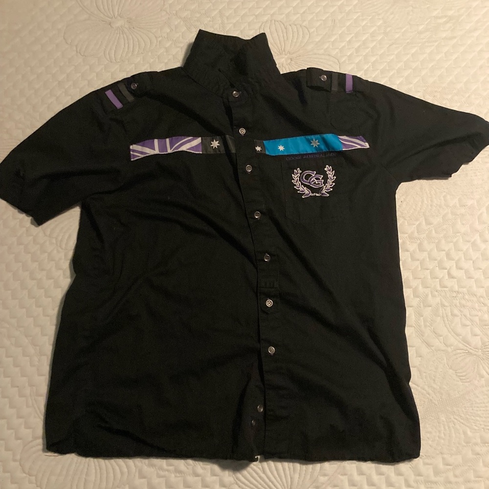 Coogi Australia 1969 Men's XXL Black Button Up Graphic Short Sleeve Shirt
